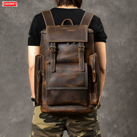 Retro Genuine Leather Backpack Large Capacity Laptop Bag School Backpack Shoulder Bags Brown Leather Travel Backpacks