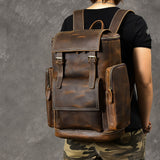 Retro Genuine Leather Backpack Large Capacity Laptop Bag School Backpack Shoulder Bags Brown Leather Travel Backpacks