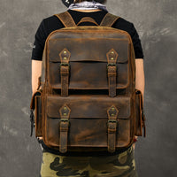 Large Capacity Genuine Leather Backpack Computer Bag Outdoor Retro Leather Travel Backpacks