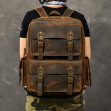 Large Capacity Genuine Leather Backpack Computer Bag Outdoor Retro Leather Travel Backpacks