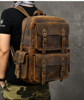 Large Capacity Genuine Leather Backpack Computer Bag Outdoor Retro Leather Travel Backpacks