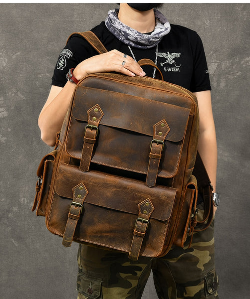 Large Capacity Genuine Leather Backpack Computer Bag Outdoor Retro Leather Travel Backpacks