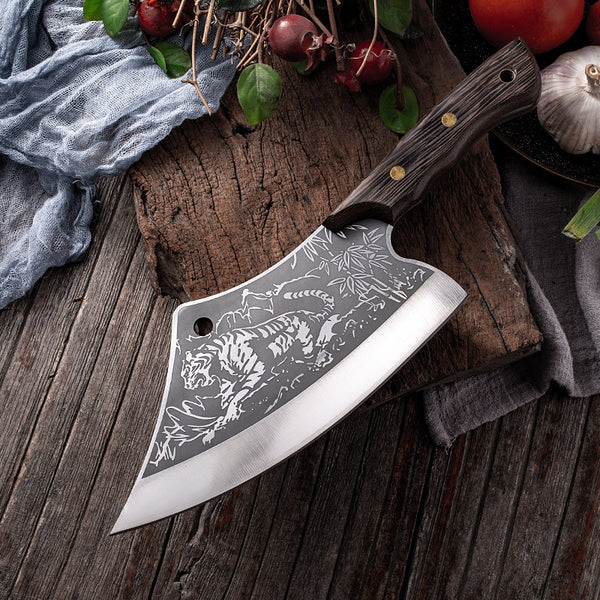 Handmade Forged Mountain Tiger Meat Cleaver Slaughter Knife