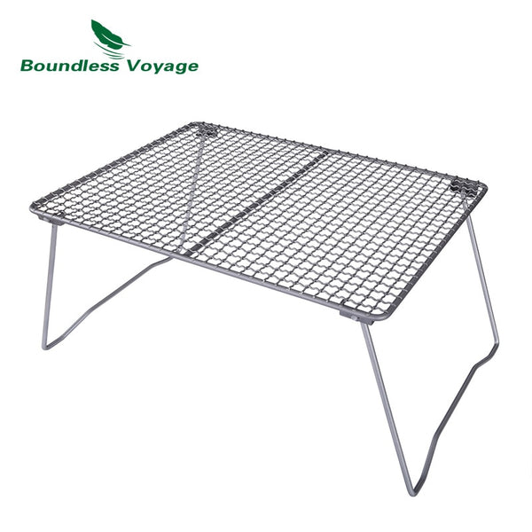 Outdoor Camping Picnic Titanium Charcoal BBQ Grill Net with Folding Legs