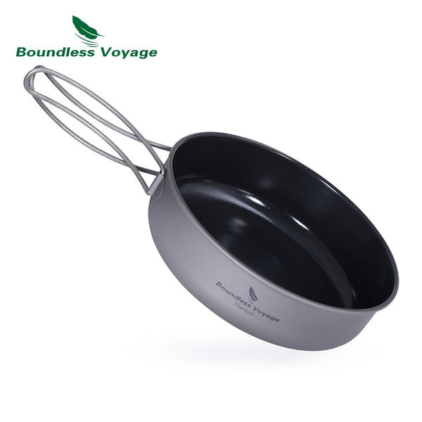 Outdoor Camping Titanium Non-Stick Frying Pan with Ceramic Coating Folding Handle