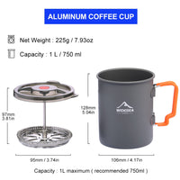 Camping Coffee Mug + French Press Outdoor Cookware Essentials
