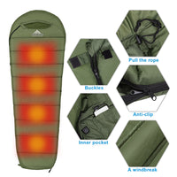 Outdoor Camping Ultralight Heating Winter Sleeping Bag Camp Gear with Heating Pad