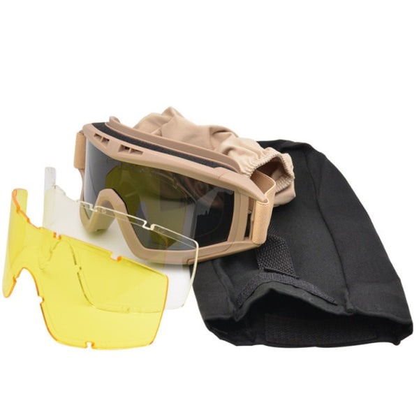 3 Lens Military Tactical Goggles for Shooting, GX1000 Safety Protective Goggles