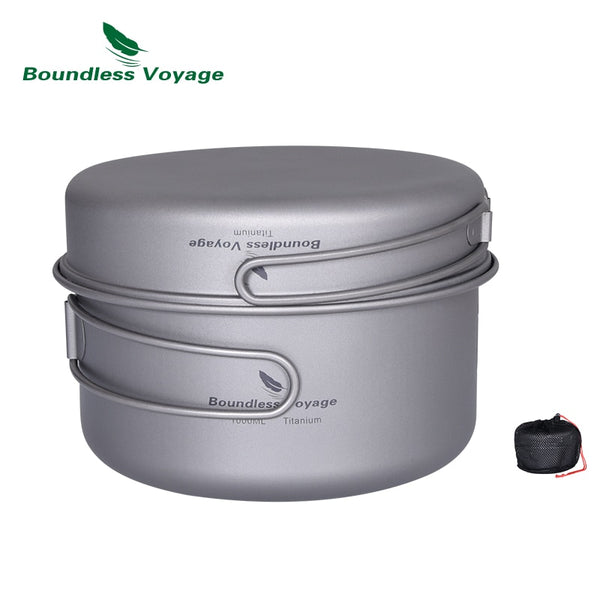 Outdoor Titanium Pot Pan Set with Folding Handles for Camping, Hiking, and Picnic