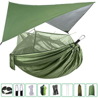 Portable Camping Hammock with Mosquito Net, Rain Fly + Tree Straps for Indoor, Outdoor, Backpacking, Travel, Beach, Hiking