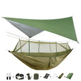 Portable Camping Hammock with Mosquito Net, Rain Fly + Tree Straps for Indoor, Outdoor, Backpacking, Travel, Beach, Hiking