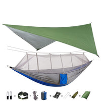 Portable Camping Hammock with Mosquito Net, Rain Fly + Tree Straps for Indoor, Outdoor, Backpacking, Travel, Beach, Hiking