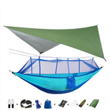 Portable Camping Hammock with Mosquito Net, Rain Fly + Tree Straps for Indoor, Outdoor, Backpacking, Travel, Beach, Hiking