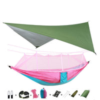 Portable Camping Hammock with Mosquito Net, Rain Fly + Tree Straps for Indoor, Outdoor, Backpacking, Travel, Beach, Hiking