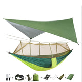 Portable Camping Hammock with Mosquito Net, Rain Fly + Tree Straps for Indoor, Outdoor, Backpacking, Travel, Beach, Hiking