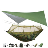 Portable Camping Hammock with Mosquito Net, Rain Fly + Tree Straps for Indoor, Outdoor, Backpacking, Travel, Beach, Hiking