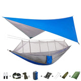 Portable Camping Hammock with Mosquito Net, Rain Fly + Tree Straps for Indoor, Outdoor, Backpacking, Travel, Beach, Hiking