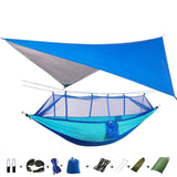 Portable Camping Hammock with Mosquito Net, Rain Fly + Tree Straps for Indoor, Outdoor, Backpacking, Travel, Beach, Hiking