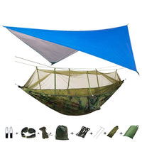 Portable Camping Hammock with Mosquito Net, Rain Fly + Tree Straps for Indoor, Outdoor, Backpacking, Travel, Beach, Hiking