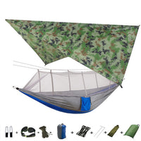 Portable Camping Hammock with Mosquito Net, Rain Fly + Tree Straps for Indoor, Outdoor, Backpacking, Travel, Beach, Hiking