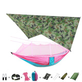 Portable Camping Hammock with Mosquito Net, Rain Fly + Tree Straps for Indoor, Outdoor, Backpacking, Travel, Beach, Hiking