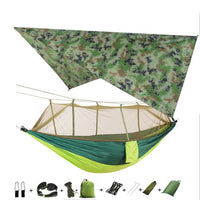 Portable Camping Hammock with Mosquito Net, Rain Fly + Tree Straps for Indoor, Outdoor, Backpacking, Travel, Beach, Hiking