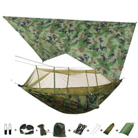 Portable Camping Hammock with Mosquito Net, Rain Fly + Tree Straps for Indoor, Outdoor, Backpacking, Travel, Beach, Hiking