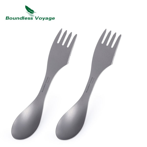 Titanium 3 in 1 Fork Spoon, Spork, Knife Set, Outdoor Dual-Purpose Tableware Cutlery