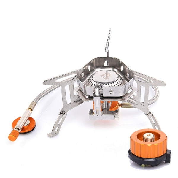 Camping Wind Proof Gas Burner Outdoor Strong Fire Stove Heater Survival Equipment (With Windshield)