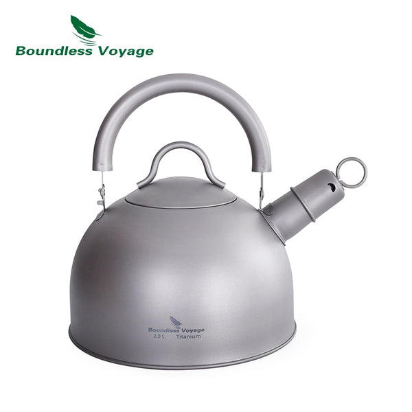 Outdoor Camping Titanium Kettle with Folding Handle, Big Capacity Pot with Warning Indicator 2L