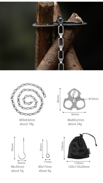 Titanium Tripod Hanger 4-piece Set Camping Glamping Portable Lightweight Hanging Chain Barbecue Tools