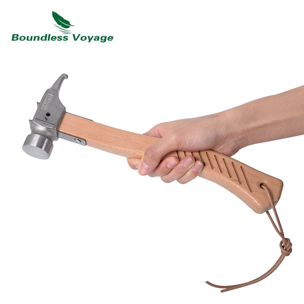 Stainless Steel Hammer with Wood Handle, Camping Tent Stakes Hammer Nail Puller