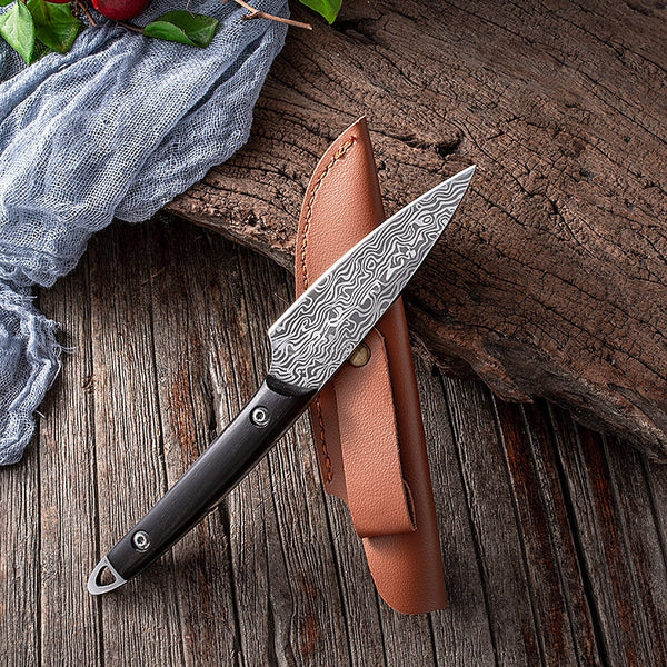 Damascus Etched Pattern Stainless Steel Forged Spear Point Poker Blade With Sheath