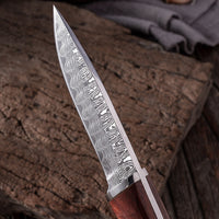 Damascus Etched Pattern Stainless Steel Forged Knife With Sheath