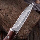 Damascus Etched Pattern Stainless Steel Forged Knife With Sheath