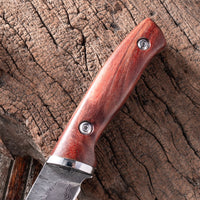 Damascus Etched Pattern Stainless Steel Forged Knife With Sheath