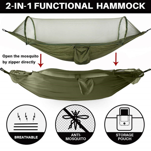 Double Hammock with Mosquito Netting + Tree Straps and Carabiners