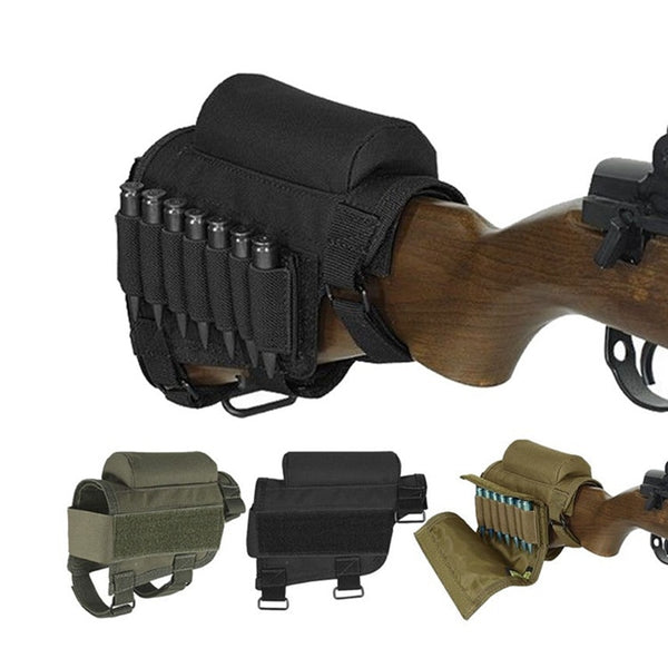 Tactical Buttstock Hunting Rifle Cheek Rest 7 Round Ammo Carrier