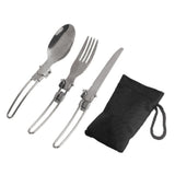 3 pcs set Portable Outdoor Camping Foldable Stainless-Steel Cutlery