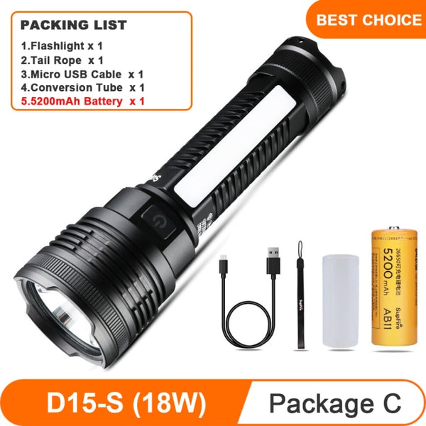 D15-S 18W COB+XPE LED Magnetic Bottom Flashlight USB Rechargeable